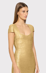 Foil Cap Slv Flare Skirt