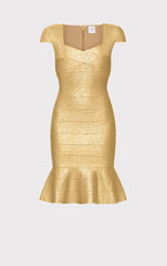 Foil Cap Slv Flare Skirt