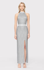 Lurex Eyelash Mock Neck Gown
