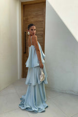 Tilly Tiered Maxi Dress in Blue