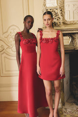 Lucetta Fit & Flare Midi Dress in Red