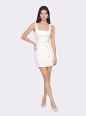 Sera Crystal-Button White Dress