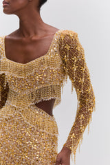 Crystal Embroidery Long Sleeve Mini Dress