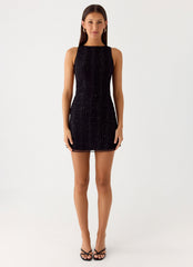 Portofino Sparkle Mesh Mini Dress - Black