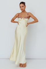 Rose Garden Floral Applique Midi Dress Yellow
