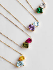 Toi et Moi 14K Gold Custom Birthstone Necklace - Gold