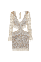 Crystal Embroidery Long Sleeve Mini Dress