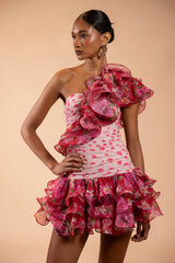 Peony Dots Ruffle Mini Dress (Runway)