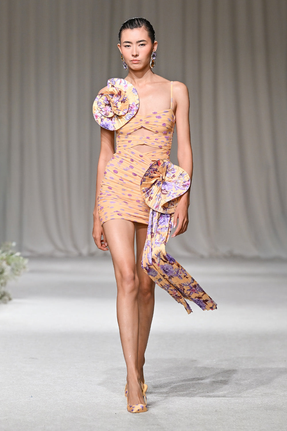 Peony Dots Draped Mini Dress (Runway)