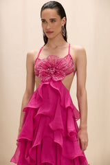 Chiffon Carmen Lotus Maxi Dress