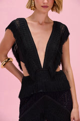 Ayla Fringe Plunge Maxi Dress