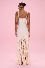 Golden Knit Chiffon Maxi Dress