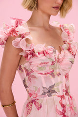 Orchid Bloom Chiffon Maxi Corset Dress