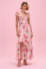Orchid Bloom Chiffon Maxi Corset Dress