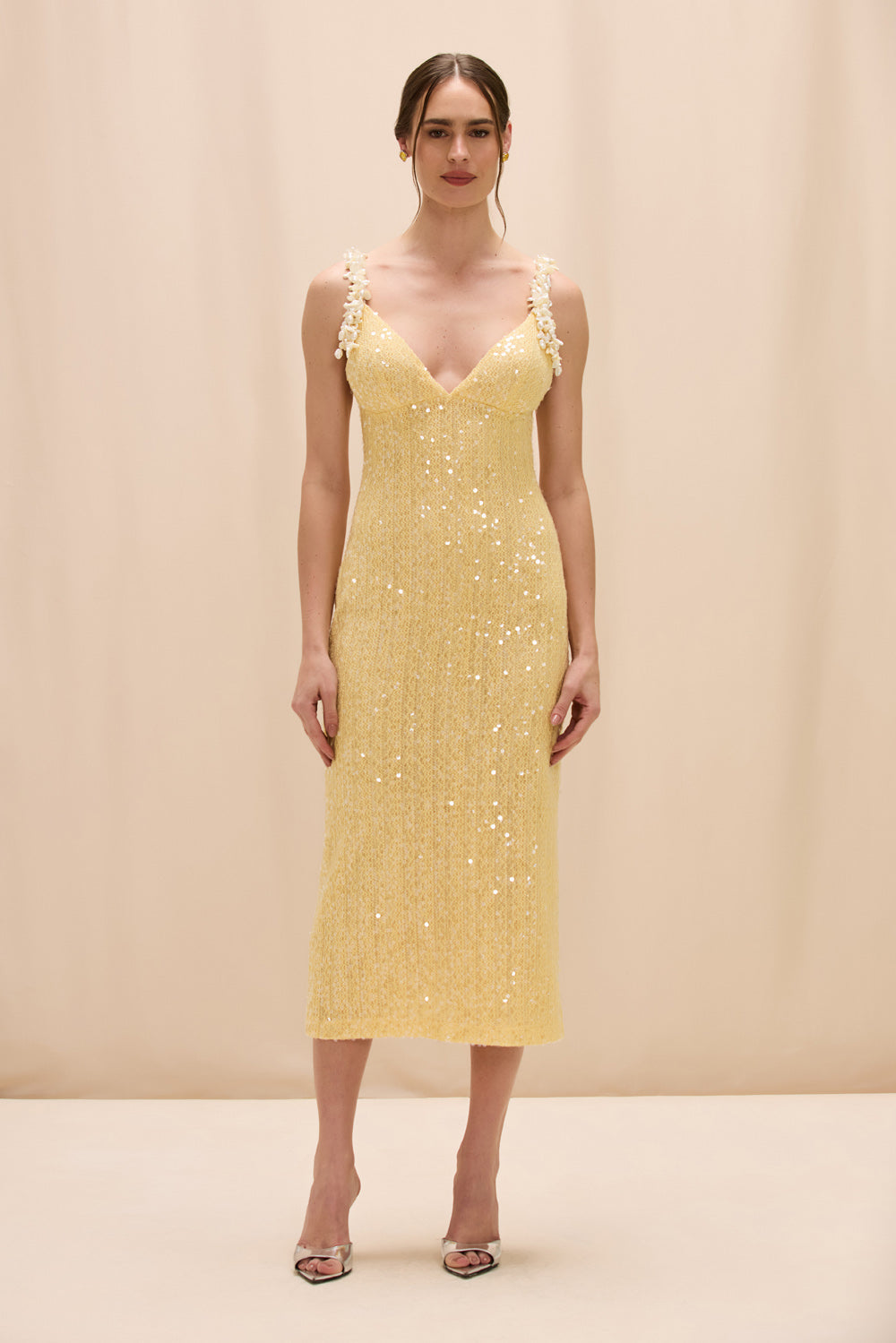 Iara Crochet Flowers Midi Dress
