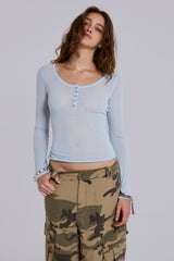 Sheer Henley Top In Sky