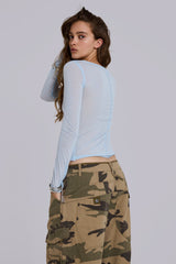 Sheer Henley Top In Sky