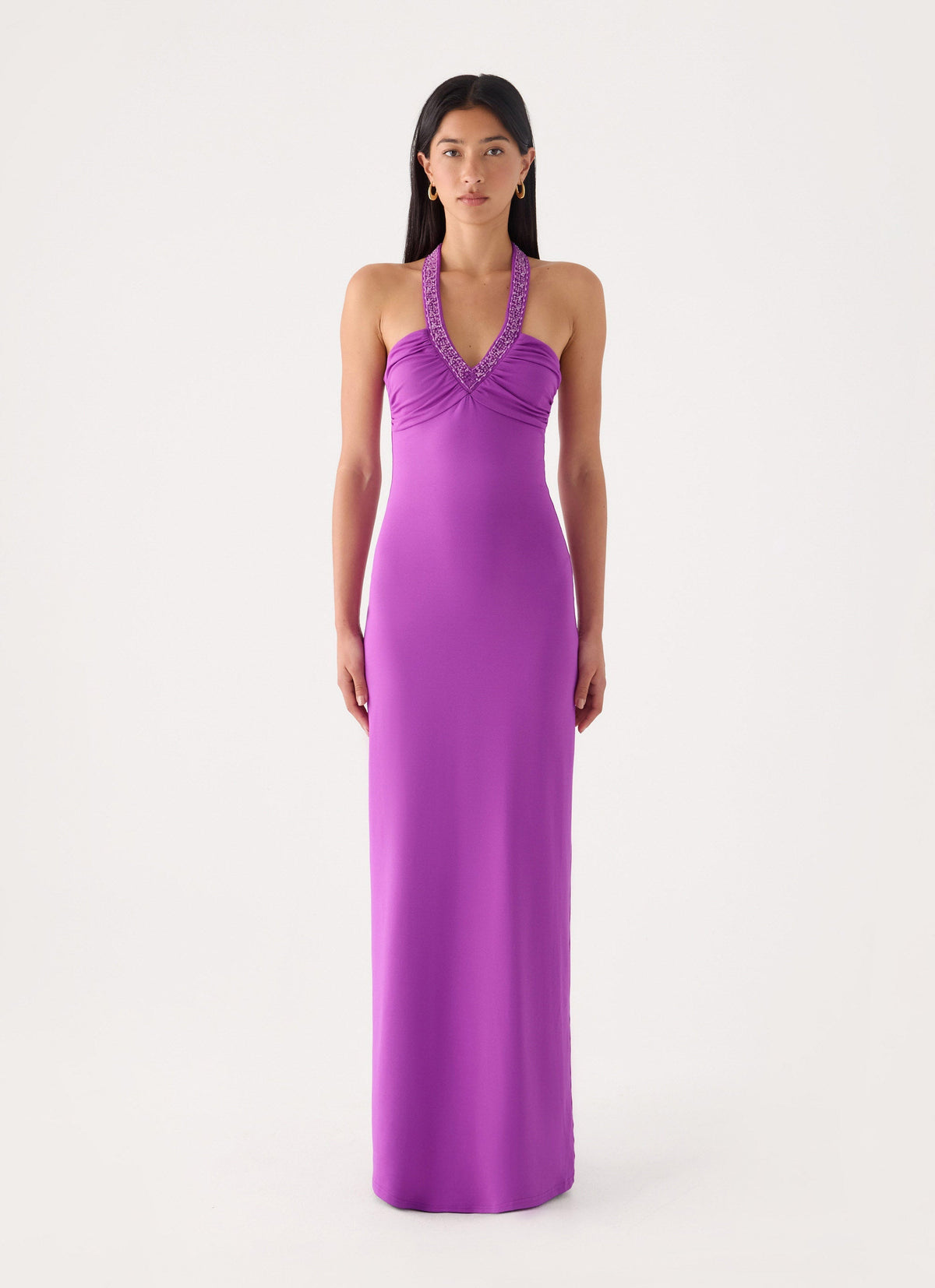 Yamila Beaded Strap Maxi Dress - Purple