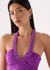 Yamila Beaded Strap Maxi Dress - Purple