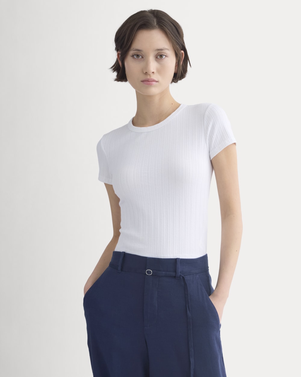 Cropped Crew In Pointelle | White