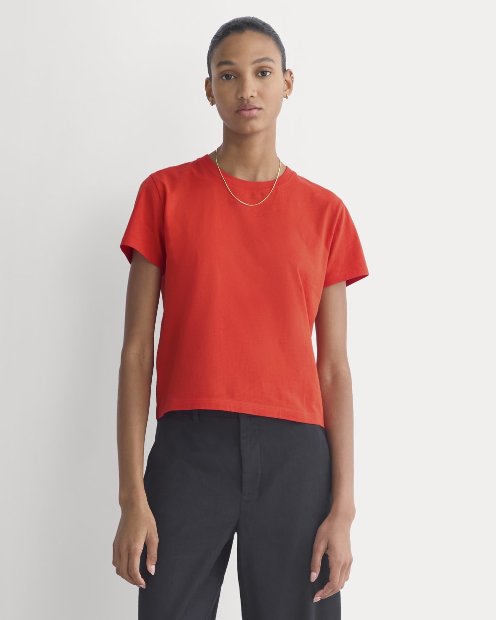 The Box-Cut Tee In Essential Cotton | Fiery Red | No Pocket