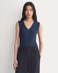 V-Neck Tank In Pointelle | Deep Navy