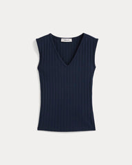 V-Neck Tank In Pointelle | Deep Navy