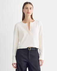 Boxy Henley In Cozy Waffle | Bone