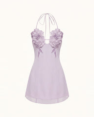 Flower Embroidered Mini Dress - Light Purple