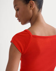 Retrosoft Cotton Square-Neck Tee | Fiery Red