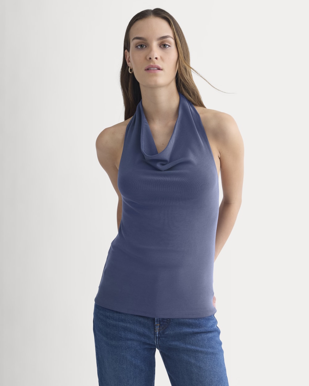 Halter Cowlneck Top In Butterknit | Washed Navy