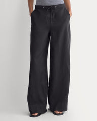 Wide-Leg Drawstring Pant In Linen | Black