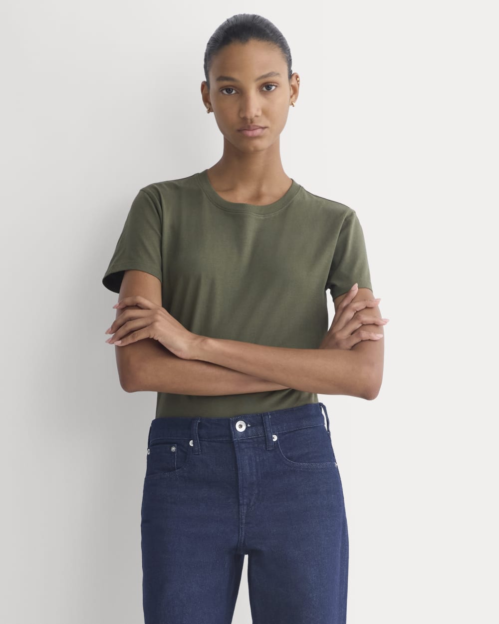 The Box-Cut Tee In Essential Cotton | Olive Night | No Pocket