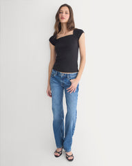 Retrosoft Cotton Square-Neck Tee | Black