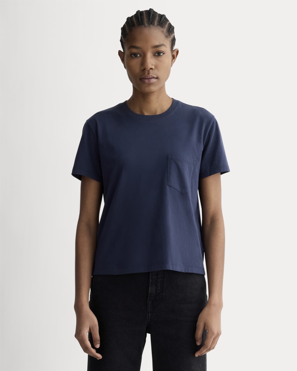The Box-Cut Tee In Essential Cotton | Navy | Pocket