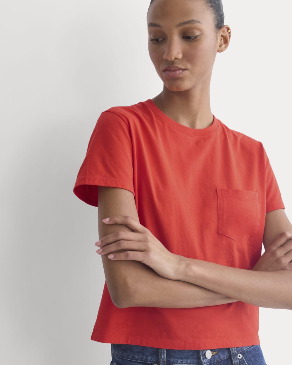 The Box-Cut Tee In Essential Cotton | Fiery Red | Pocket