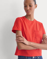 The Box-Cut Tee In Essential Cotton | Fiery Red | Pocket