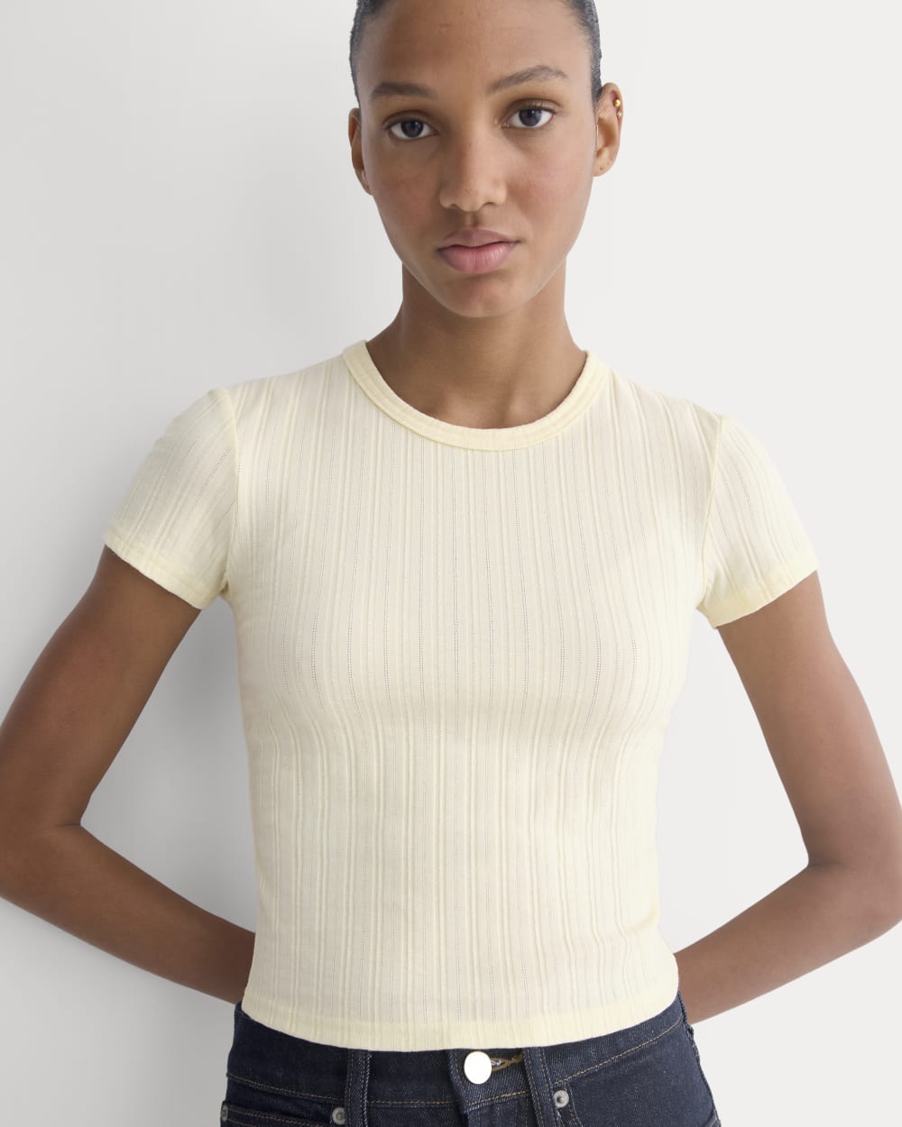 Cropped Crew In Pointelle | Lemon Icing