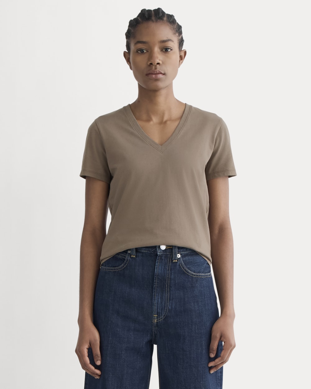 The Slim V-Neck Tee In Essential Cotton | Clay