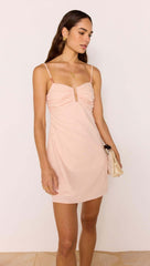 Dusty Pink Linen Mini Dress With Bead Detail