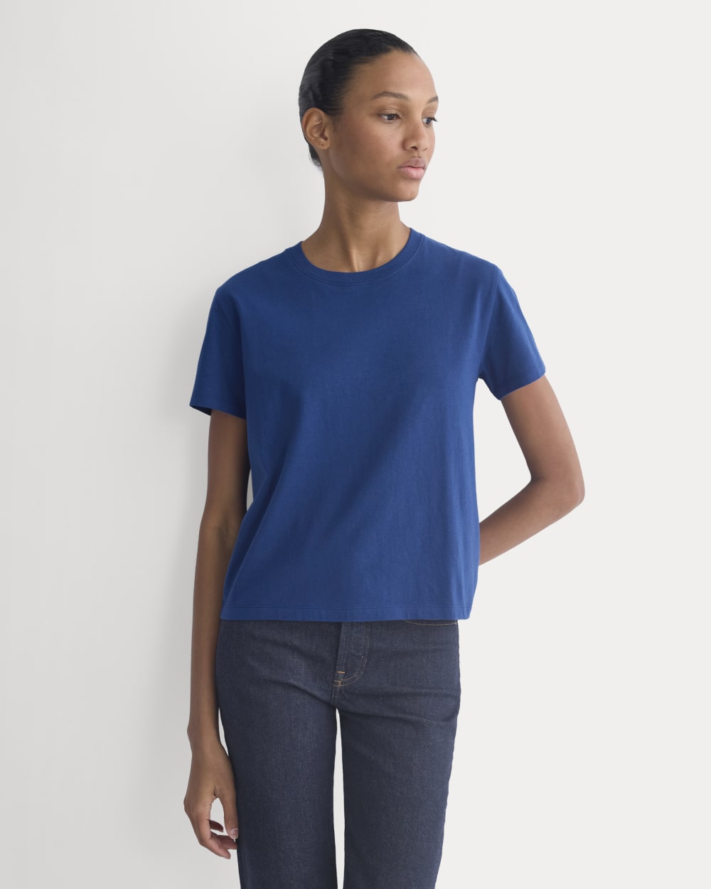 The Box-Cut Tee In Essential Cotton | Estate Blue | No Pocket