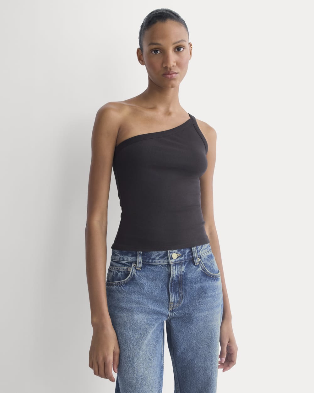 Retrosoft Cotton One-Shoulder Tank | Black