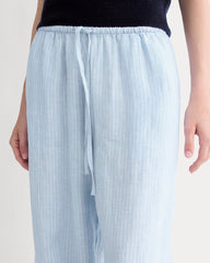 The Drawstring Pant In Linen | Sky Blue / White