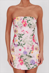 Bandeau Embroidered Floral Mini Dress