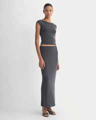 Boatneck Cap-Sleeve Top In Butterknit | Black