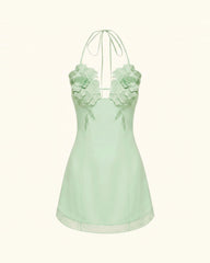Flower Embroidered Mini Dress - Light Mint Green