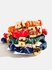 Knotty Varsity Number Custom Bracelet - Cherry Red Single Digit
