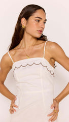 Scallop Edge Cotton White Mini Dress